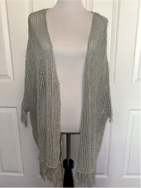 POL Boho Fringe Open Knit Shawl Women's M Cardigan Coastal Beach Festival